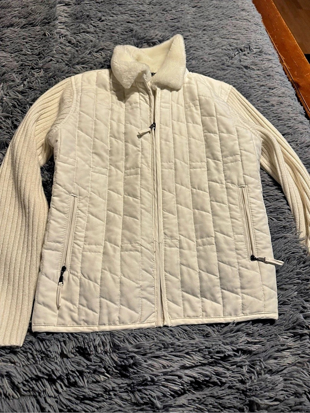Carol Rose Quilted Knit Sleeve Jacket Cream XL